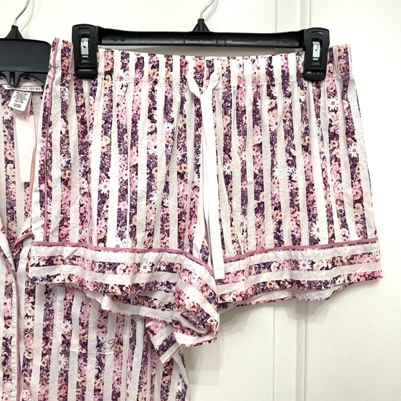 New Victoria's Secret Pajama 2 Pc Short Sleeve Button Top Shorts Small Stripe - Picture 7 of 15